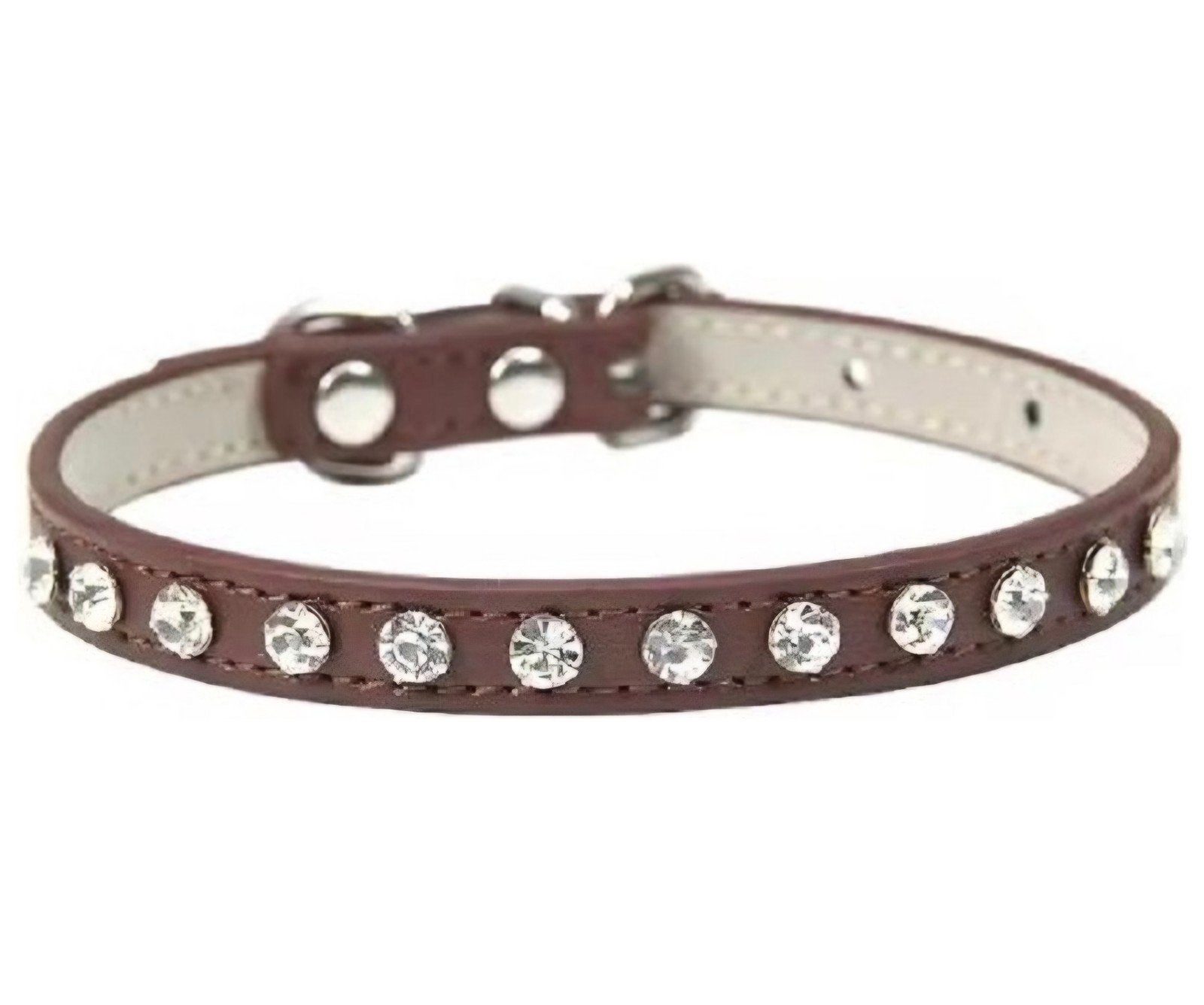 katten halsband leder/zirkonia bruin, Ophalen of Verzenden, Zo goed als nieuw