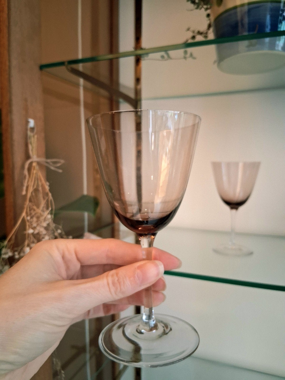Gekleurde wijnglazen amber kleur glas vintage, Glas of Glazen, Ophalen of Verzenden, Overige stijlen, Glas