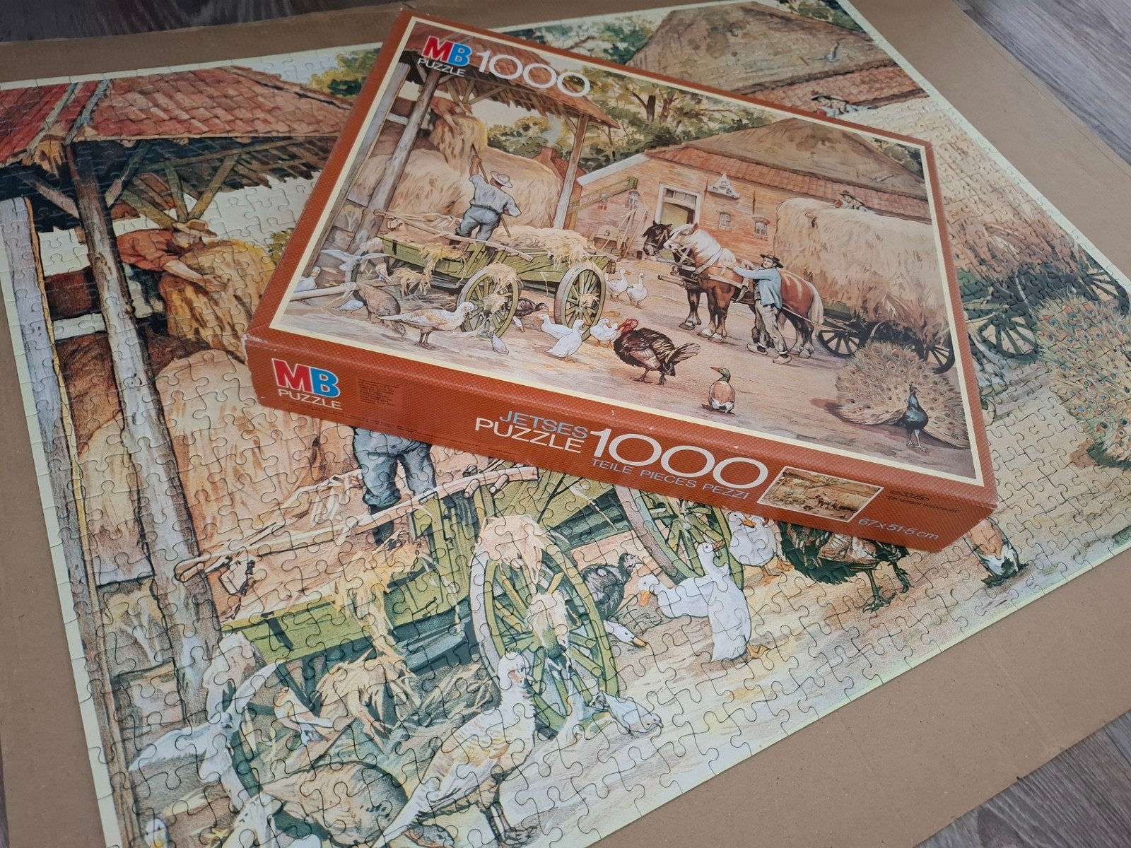 MB Puzzel 1000 Stukjes Cornelis Jetses: Boerderijtafereel, Ophalen of Verzenden, 500 t/m 1500 stukjes, Gebruikt, Legpuzzel