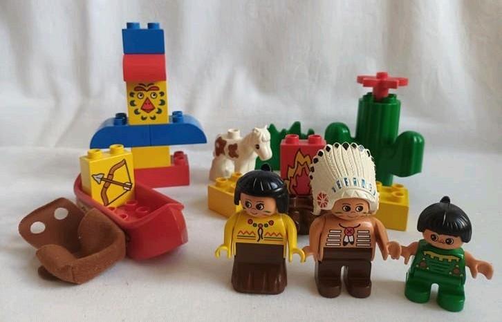 Vintage Duplo Indianen set met totempaal en kano, Ophalen of Verzenden, Gebruikt, Duplo