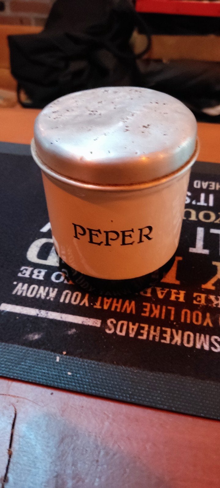 Emaille peperbus blik, Ophalen of Verzenden, Gebruikt, Overige