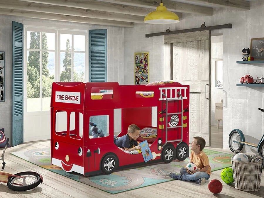 Brandweer Stapelbed - Kinderbed - Fire Engine, Ophalen, Eenpersoons, 210 cm, 160 tot 180 cm