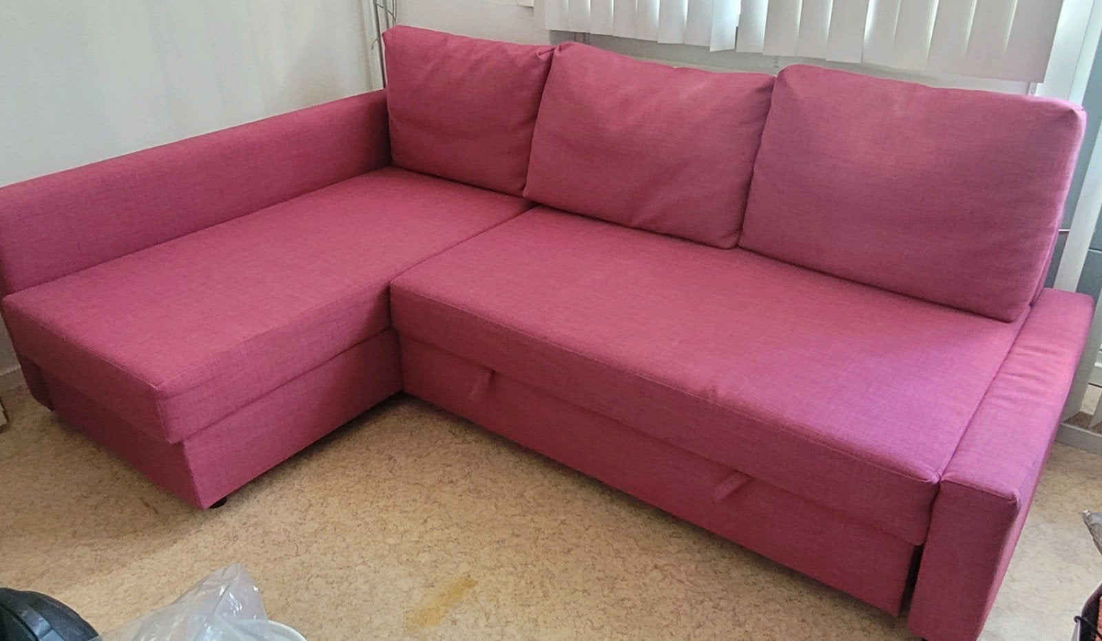 Friheten IKEA-hoekslaapbank 2-persoons met opbergruimte, Huis en Inrichting, Ophalen, Tweepersoons, 140 cm, Zo goed als nieuw