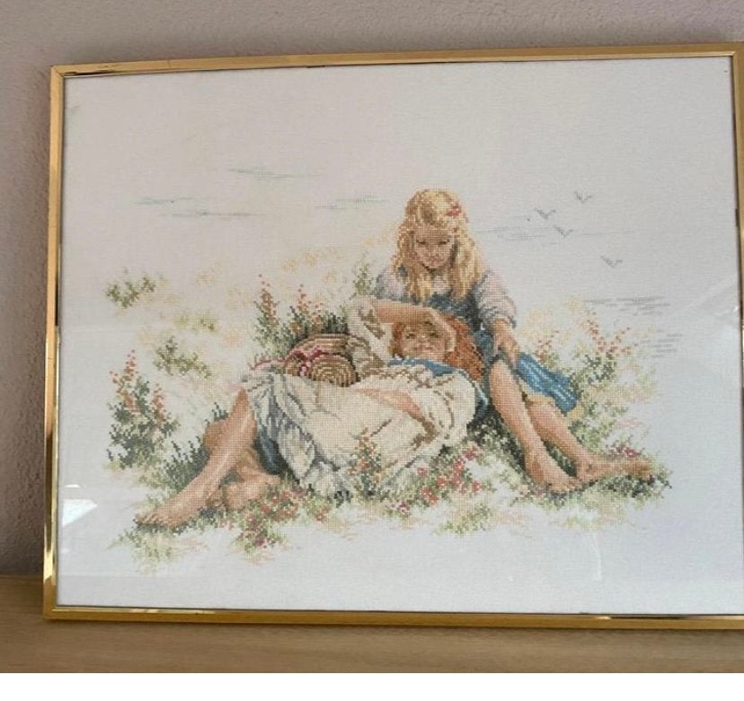 Vintage geborduurde schilderij Lanarte ‘dromen in het gras’, Ophalen of Verzenden, Nieuw, Borduurpakket