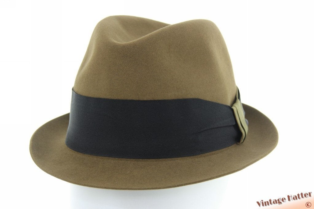 Vintage Klassieke trilby hoed Parker groenbruin 55 = S - XS, Hoed, Ophalen of Verzenden, 57 cm (M, 7⅛ inch) of minder, Parker Broadway, New York