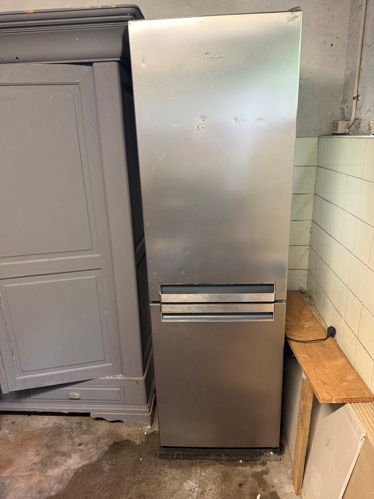Whirlpool Koel/vriescombinatie - RVS Look, Witgoed en Apparatuur, Koelkasten en IJskasten, Ophalen, Gebruikt, 200 liter of meer