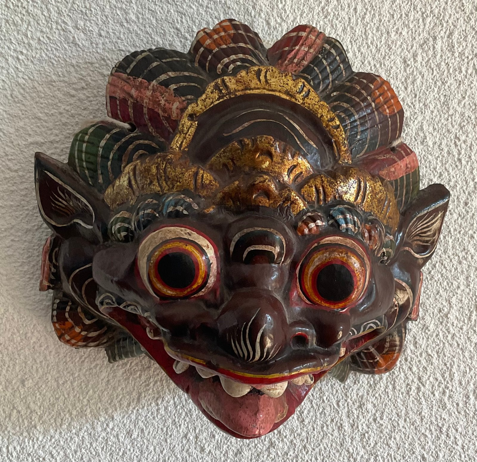 Traditioneel handgemaakt houten Balinees Barong-masker, Antiek en Kunst, Kunst | Niet-Westerse kunst, Hout, Handgemaakt, Ophalen of Verzenden