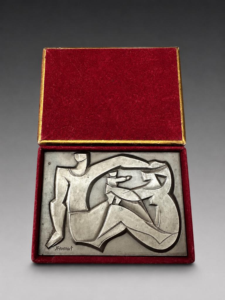 Hievenart reliëf – Kubistische plaquette – ASSUBEL ca.1950, Minder dan 20 cm, Ophalen of Verzenden, Brons, Abstract