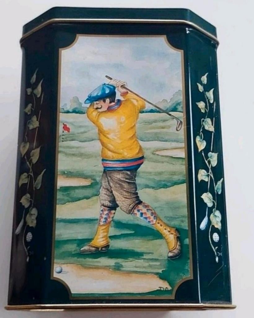 NOSTALGISCH GROEN BLIK MET GOLF SPELER*MADE IN ENGELAND, Verzamelen, Blikken, Verzenden, Zo goed als nieuw, Overige