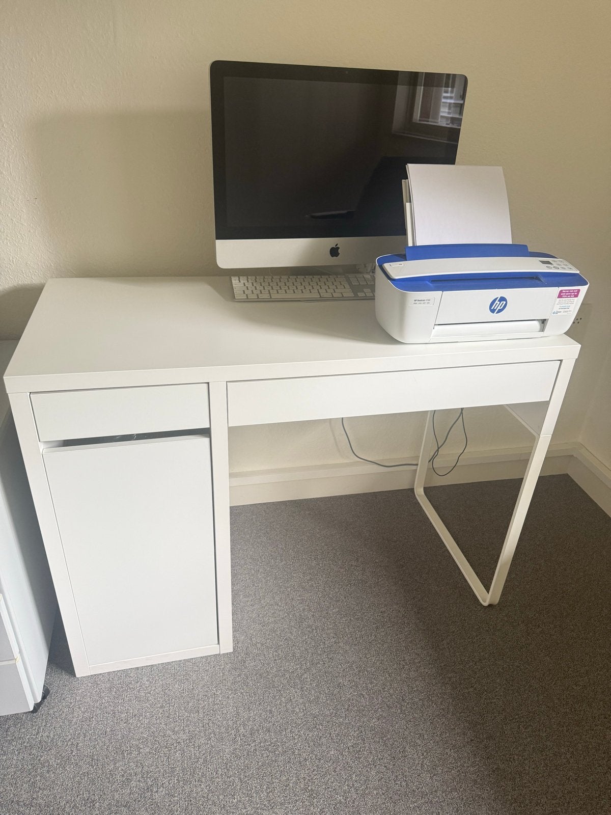 Wit bureau met lade en opbergruimte, Huis en Inrichting, Gebruikt, Met lades, Spaanplaat of MDF, Ophalen of Verzenden