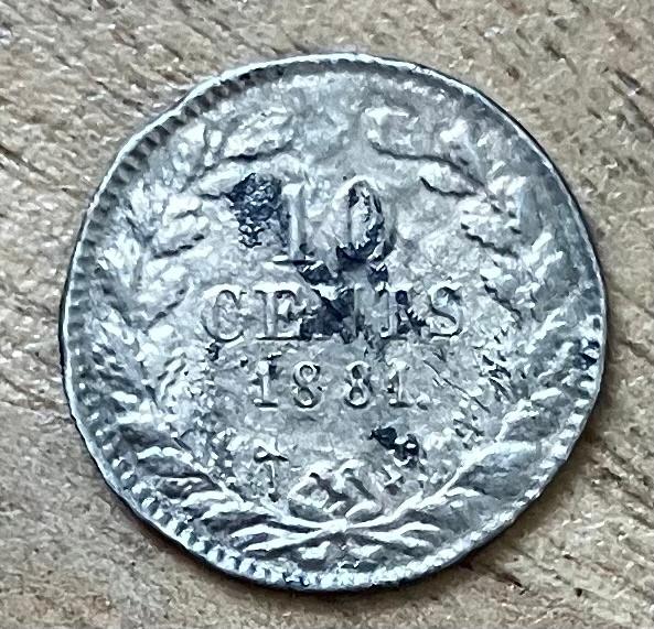 10 cent 1881 Willem III, Ophalen, Koning Willem III, Zilver, 10 cent