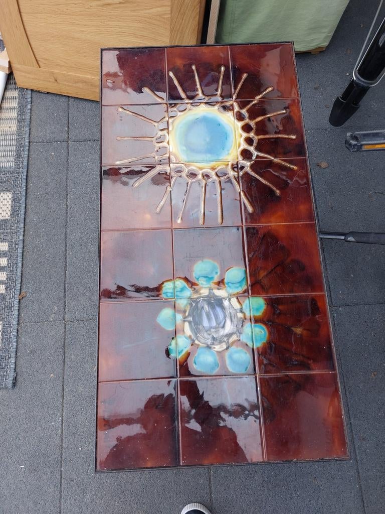 Vintage salontafel (jaren 60) met keramisch tegelblad, Ophalen