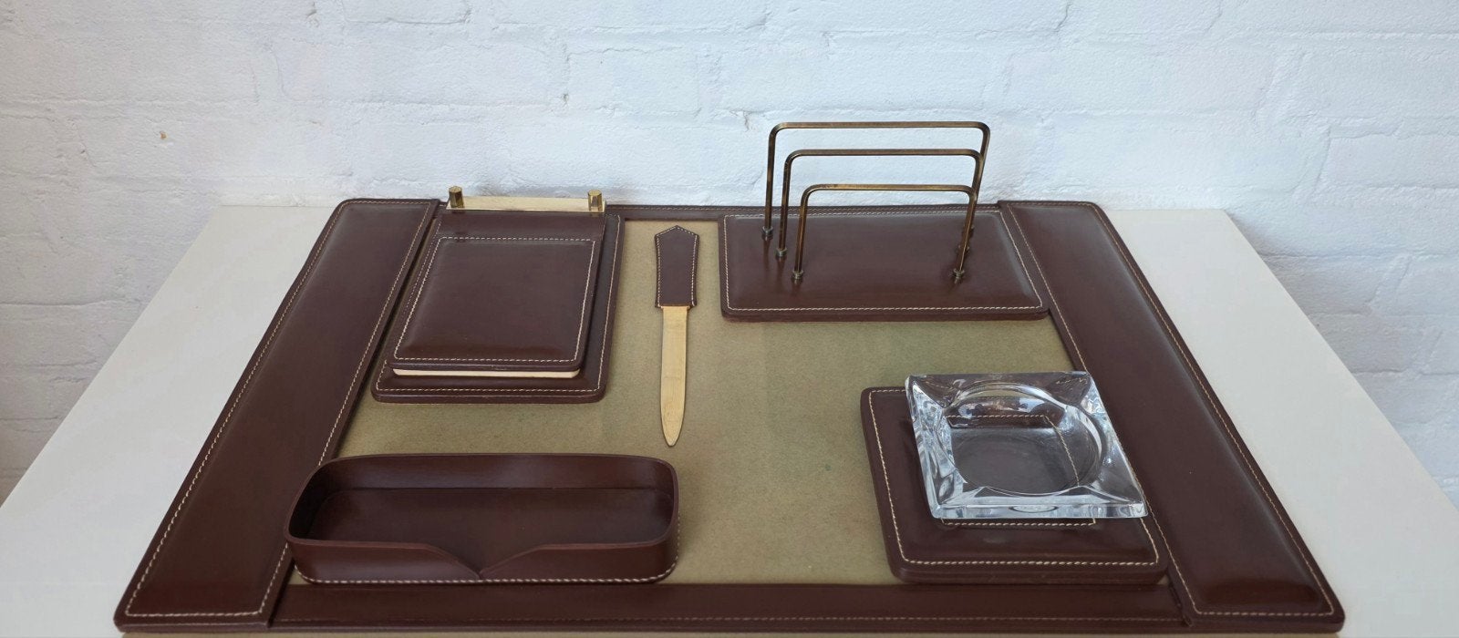 Vintage, lederen bureau accessoireset / seventies, Ophalen of Verzenden