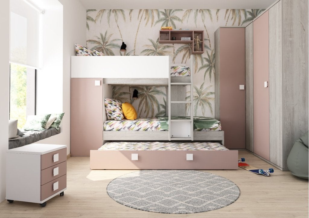 Lio Mineo stapelbed met kast en slaaplade - 90x190 - Witgren