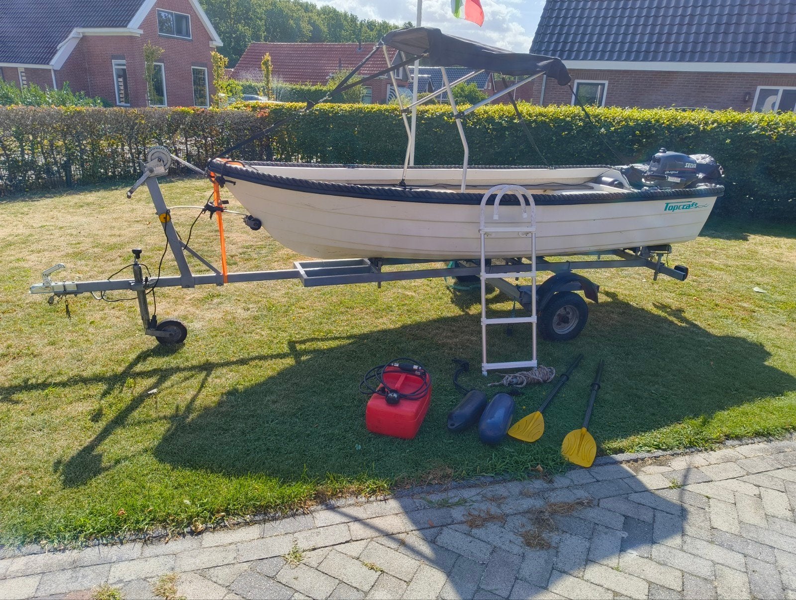 Topcraft sloep met Selva buitenboordmotor en trailer, Watersport en Boten, Ophalen, Gebruikt