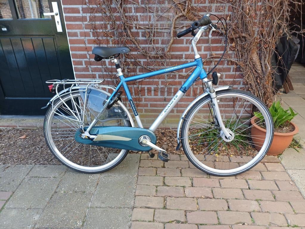 Avancer heren stadsfiets, blauw/zilver, Gebruikt, Versnellingen, 53 tot 57 cm, Ophalen