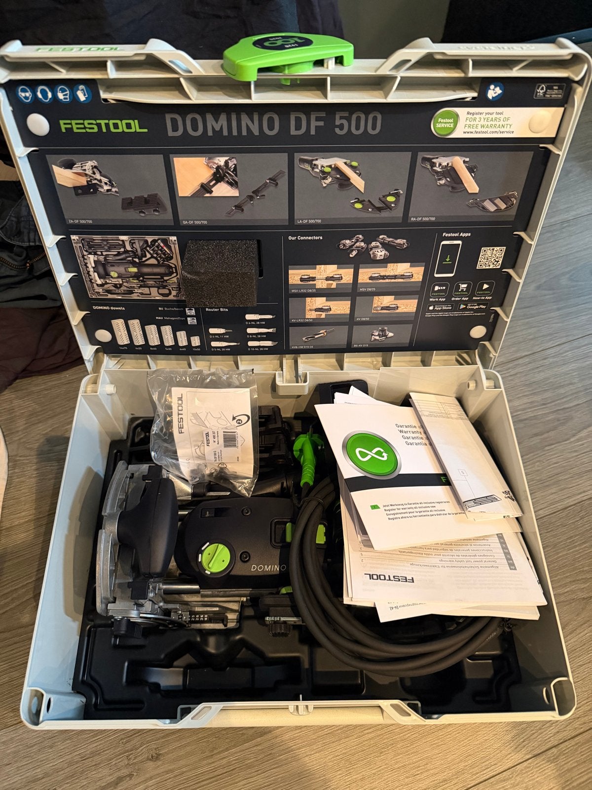Nieuwe Festool Domino DF 500 Q-Set met bevestigings sets