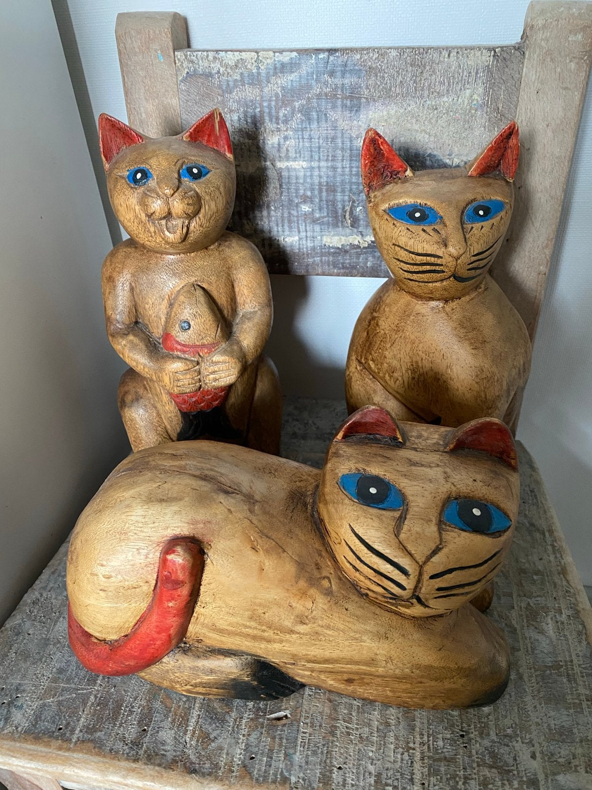 Houten katten beeldjes en boekensteunen, Huis en Inrichting, Ophalen, Hout, Gebruikt, Meerkleurig