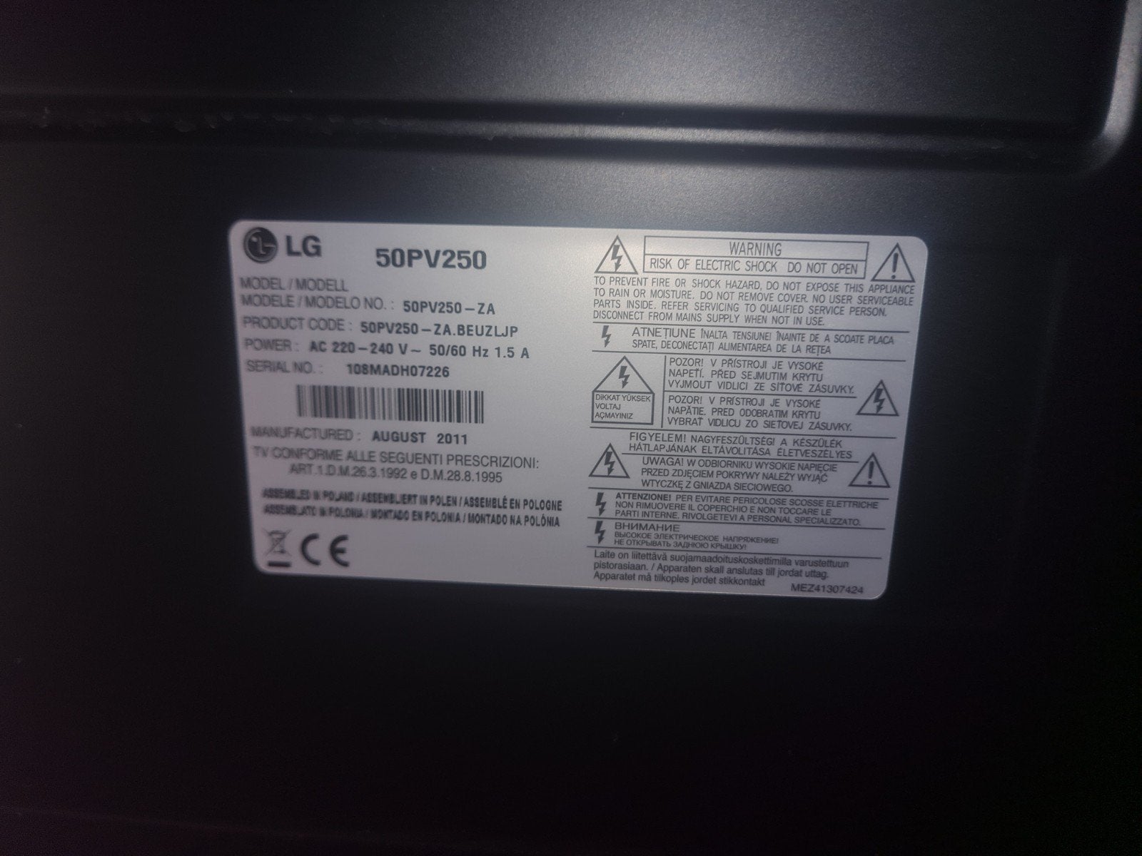 LG 50PV250 Plasma TV - Goede staat, Ophalen, Gebruikt, 50 Hz, 100 cm of meer