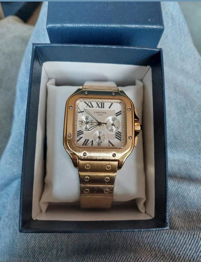 Goudkleurige Cartier Santos Chronograaf - Z.G.A.N., Overige merken, Staal, Staal, Polshorloge