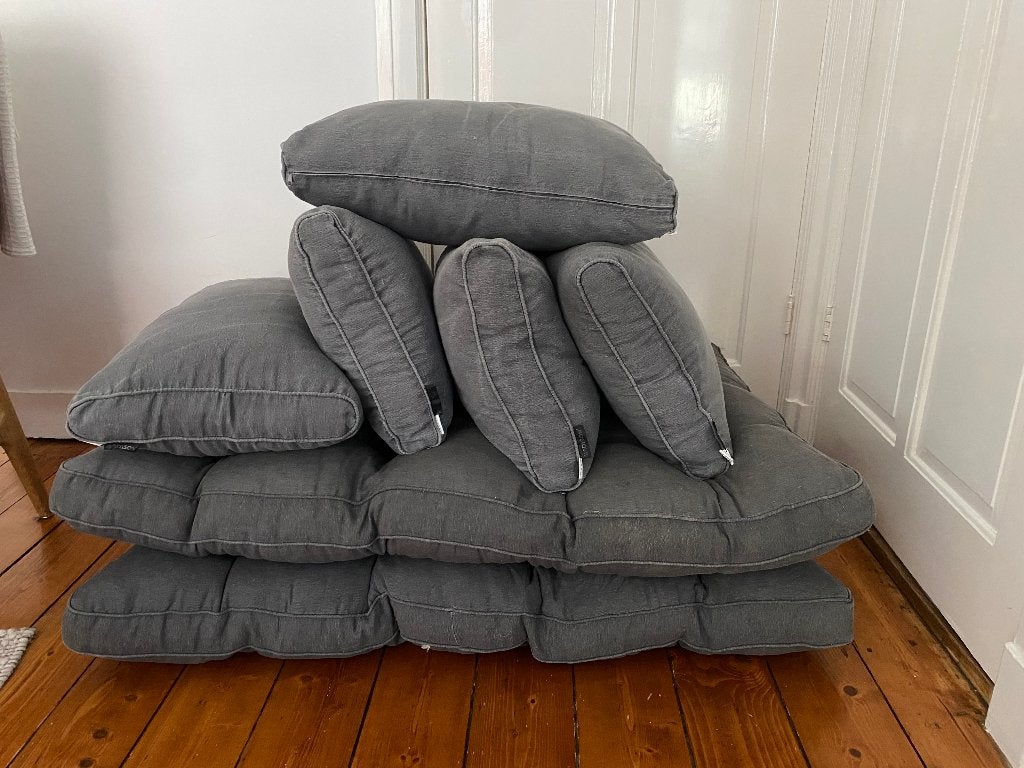 stoere buitenkussens voor loungebank antraciet, Ophalen, Zo goed als nieuw
