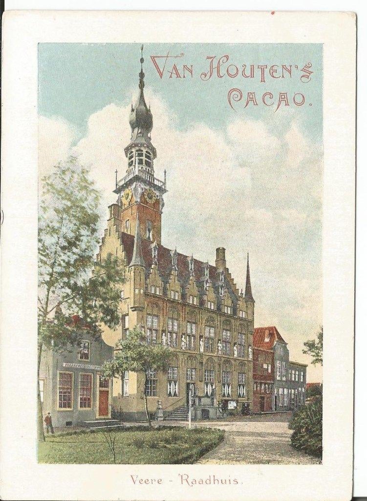 oude reclame kaart  Veere  van Houten Cacao, Verzamelen, Ophalen of Verzenden, Zo goed als nieuw, Overige typen