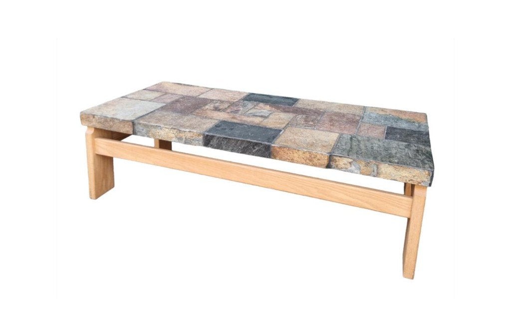 Van Bennekom Slate & Oak Coffee Table, 1970s (Paul Kingma), Ophalen