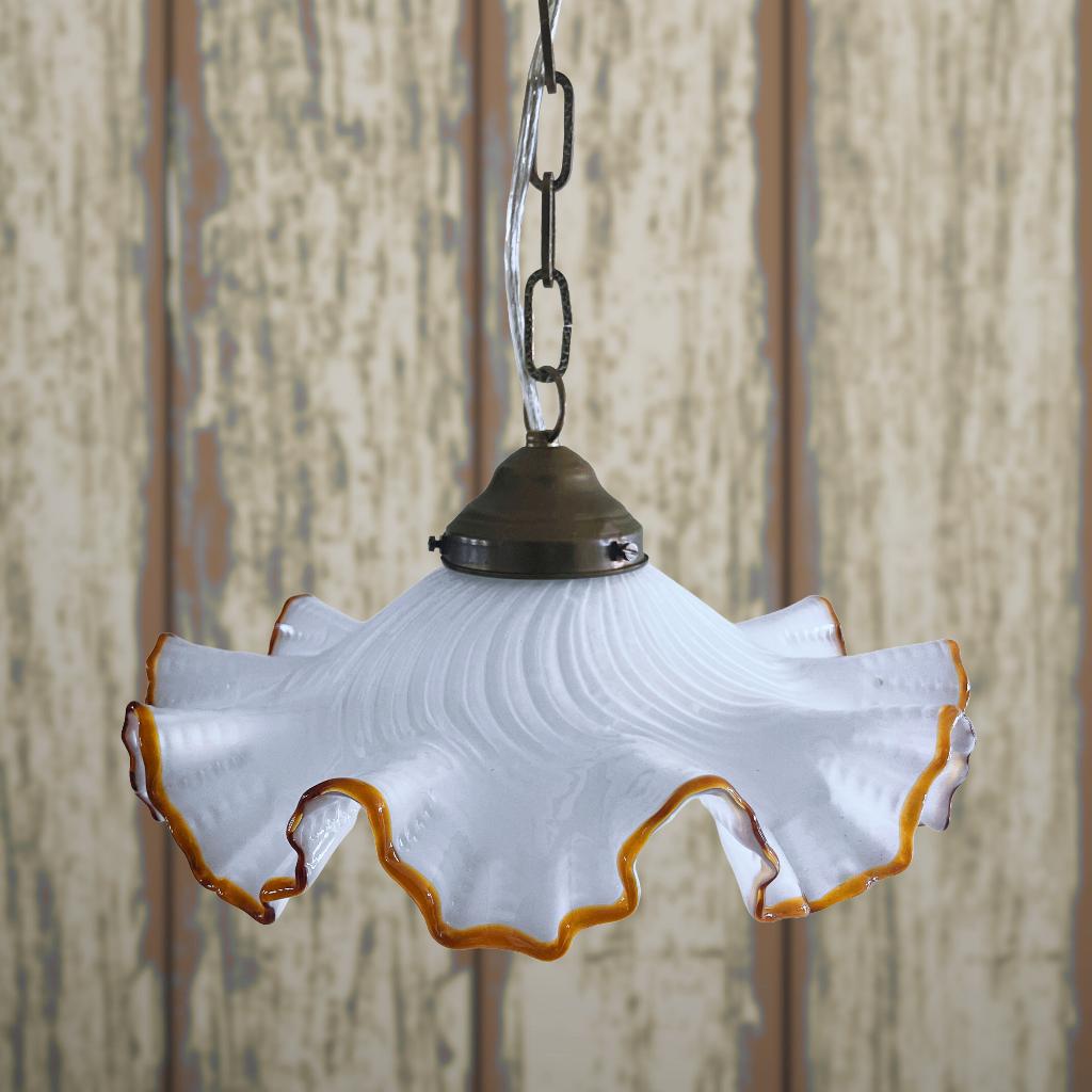 Antieke hanglamp Piecrust Opalineglas, Antiek en Kunst, Ophalen of Verzenden