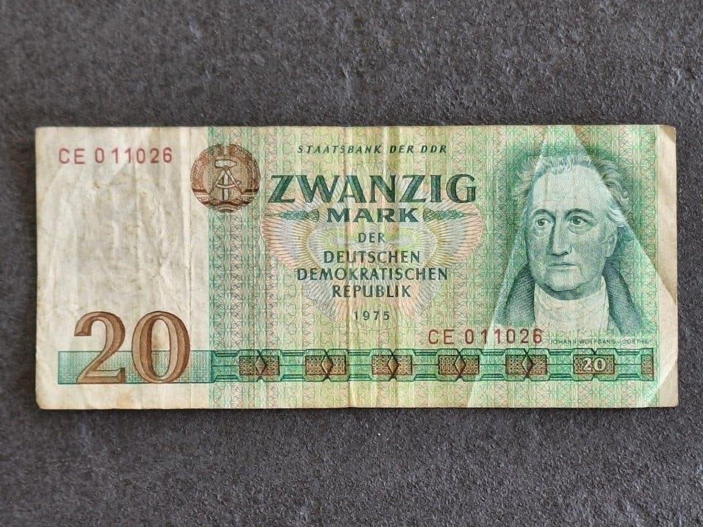 Bankbiljet Duitsland/DDR 20 mark 1975, Ophalen of Verzenden, Duitsland, Los biljet