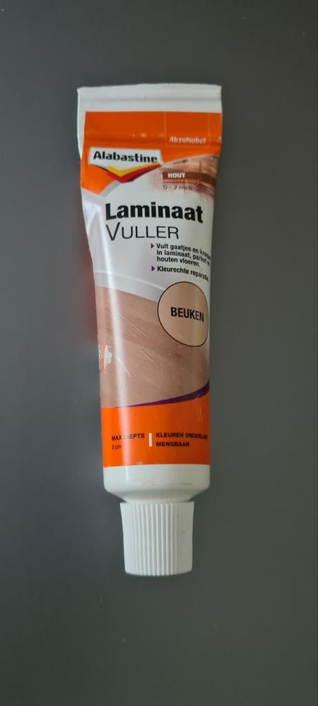 Alabastine Laminaatvuller Beuken - Slechts 1x gebruikt, Minder dan 5 liter, Ophalen of Verzenden, Gebruikt, Overige kleuren