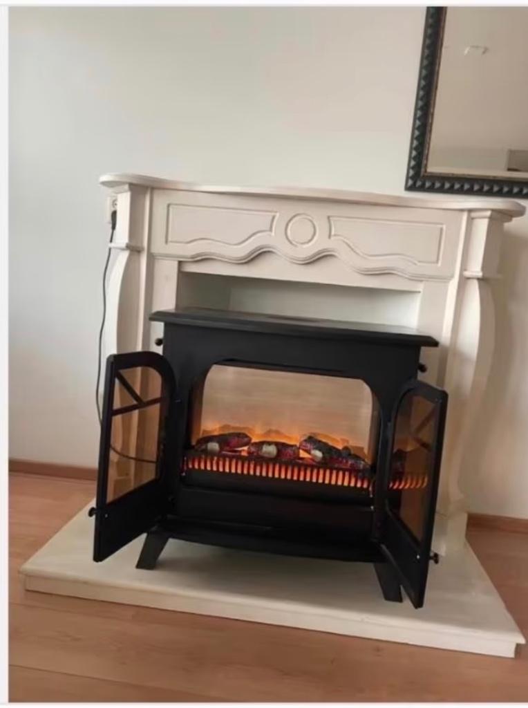 Hout openhaardmantel met elektrische kachel (Moet weg), Ophalen, Hout, Decoratieobject, Klassiek