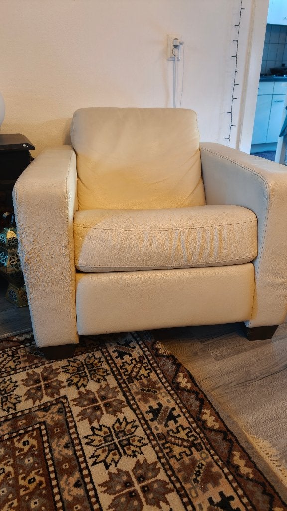 GRATIS - Crème leren fauteuil - Gebruikt, Ophalen, Gebruikt, Overige kleuren, Leer