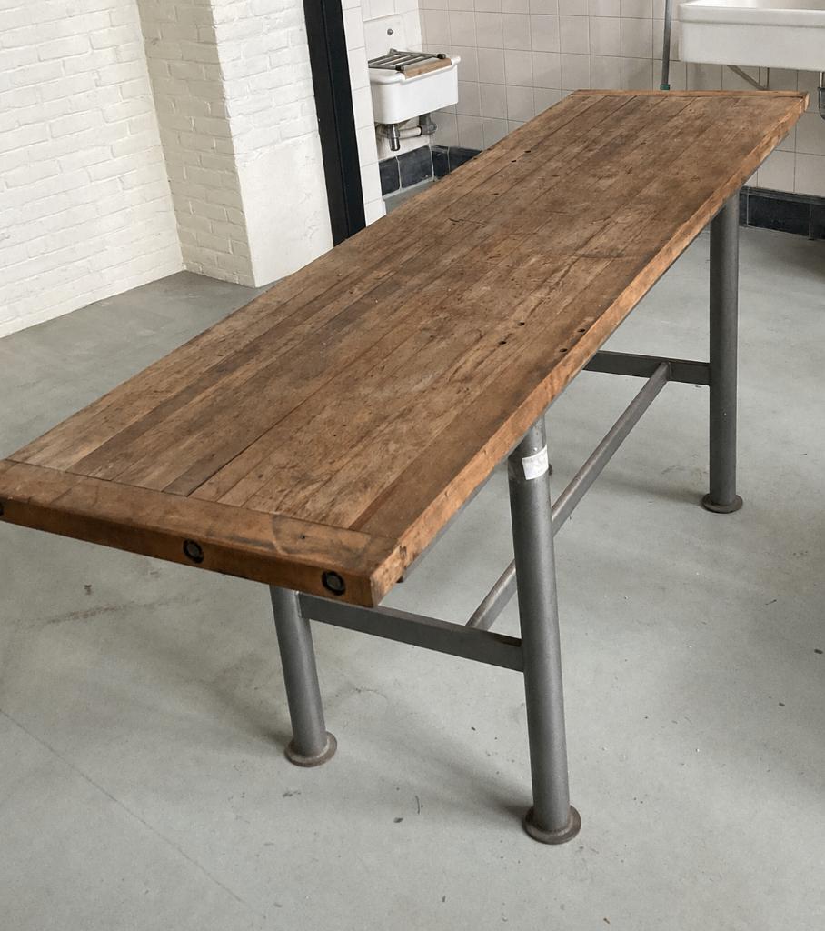 Industriële werkbank / tafel van hout, Ophalen