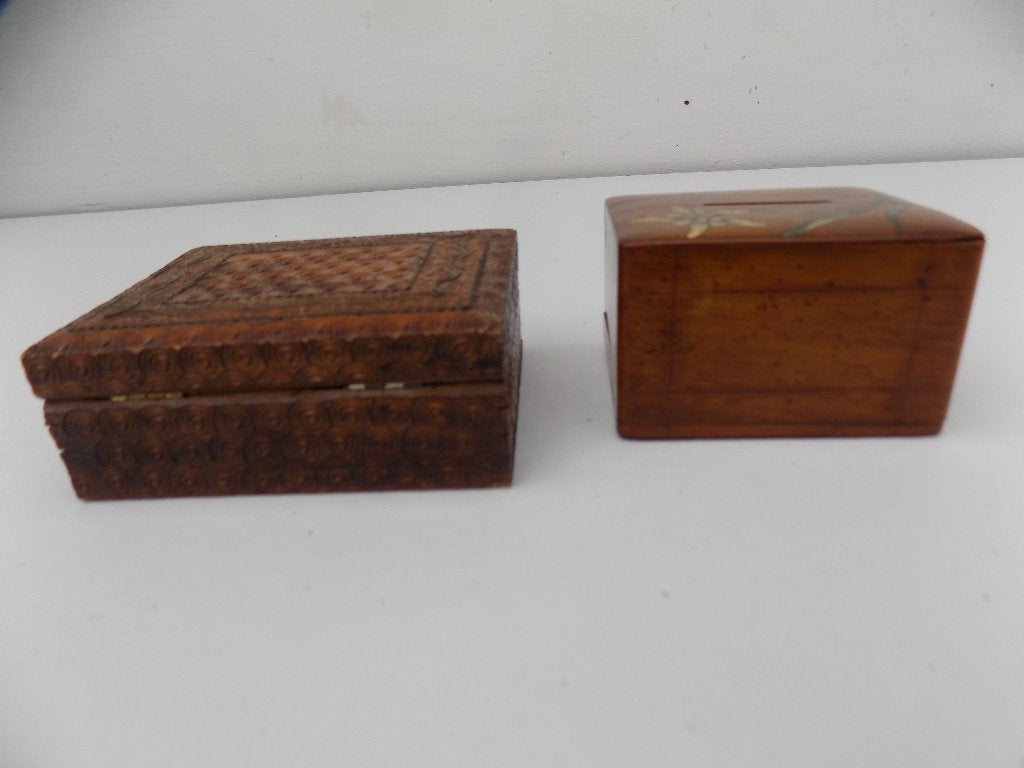 doos spaarpot hout doos kistje vintage brocante, Ophalen of Verzenden, Gebruikt, Hout