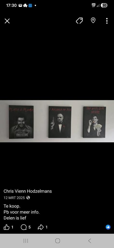 Set van 3 iconische schilderijen: Escobar, Corleone, Montana, Ophalen of Verzenden