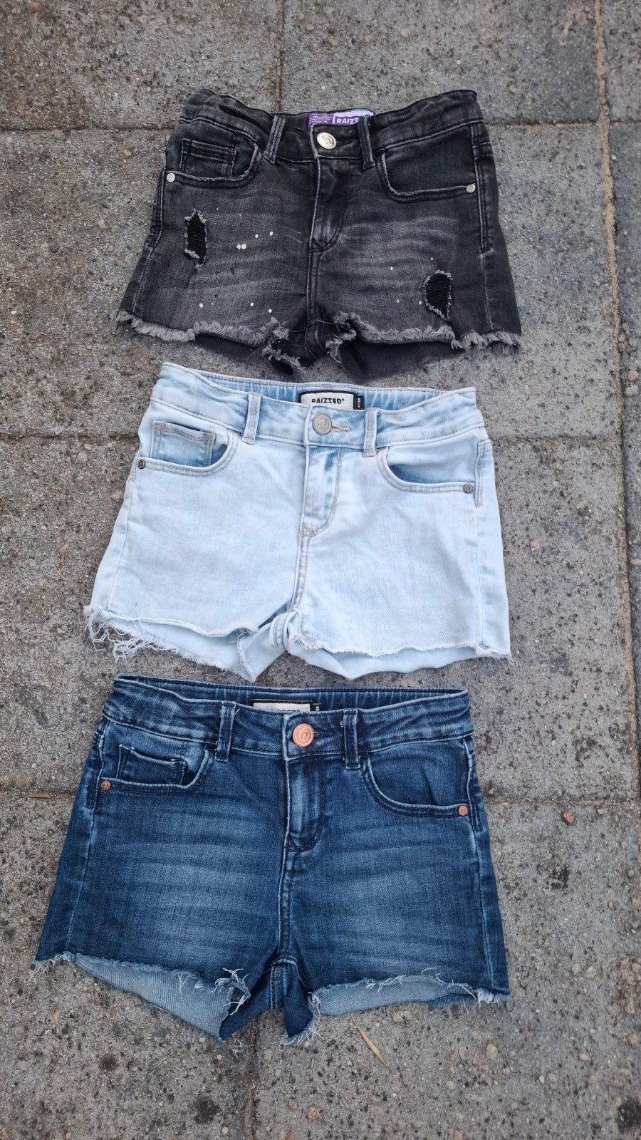 3 Raizzed korte jeans broeken meisjes maat 128, Gebruikt, Meisje, Ophalen of Verzenden, Setje