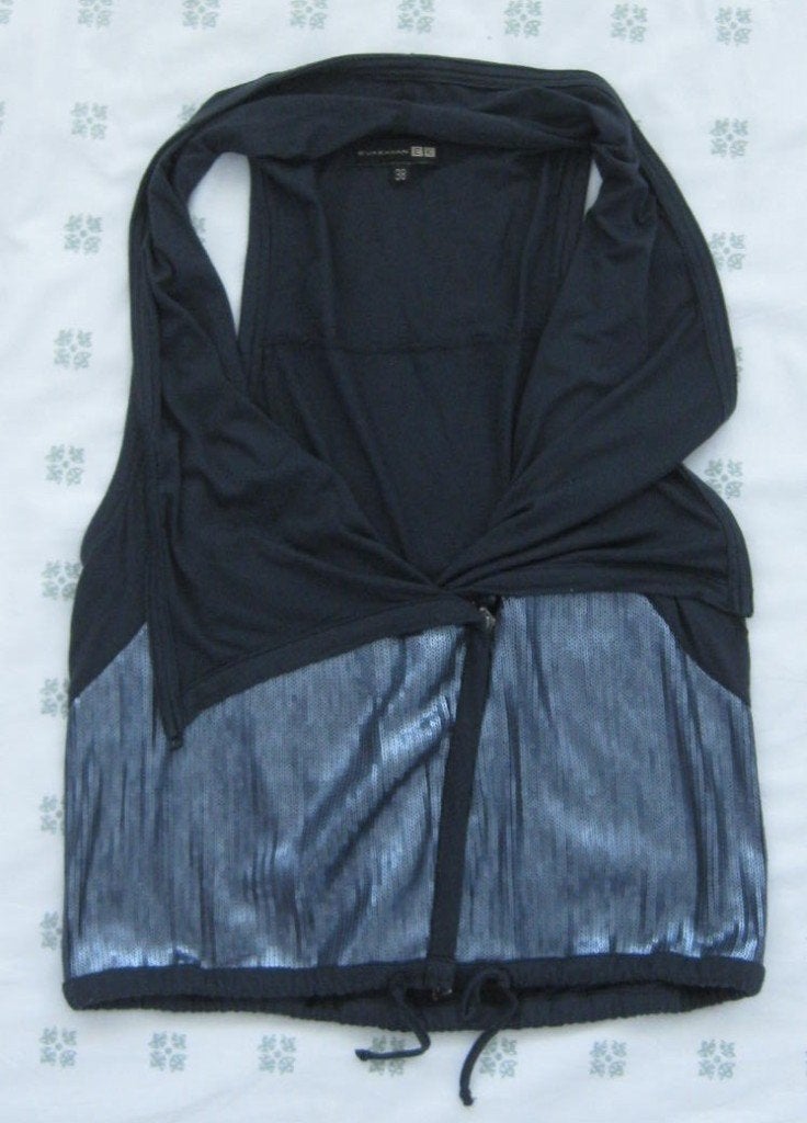 Eva Kayan donkerblauw top, gilet asymmetrische rits glans 38, Kleding | Dames, Maat 38/40 (M), Eva kayan, Blauw, Ophalen of Verzenden