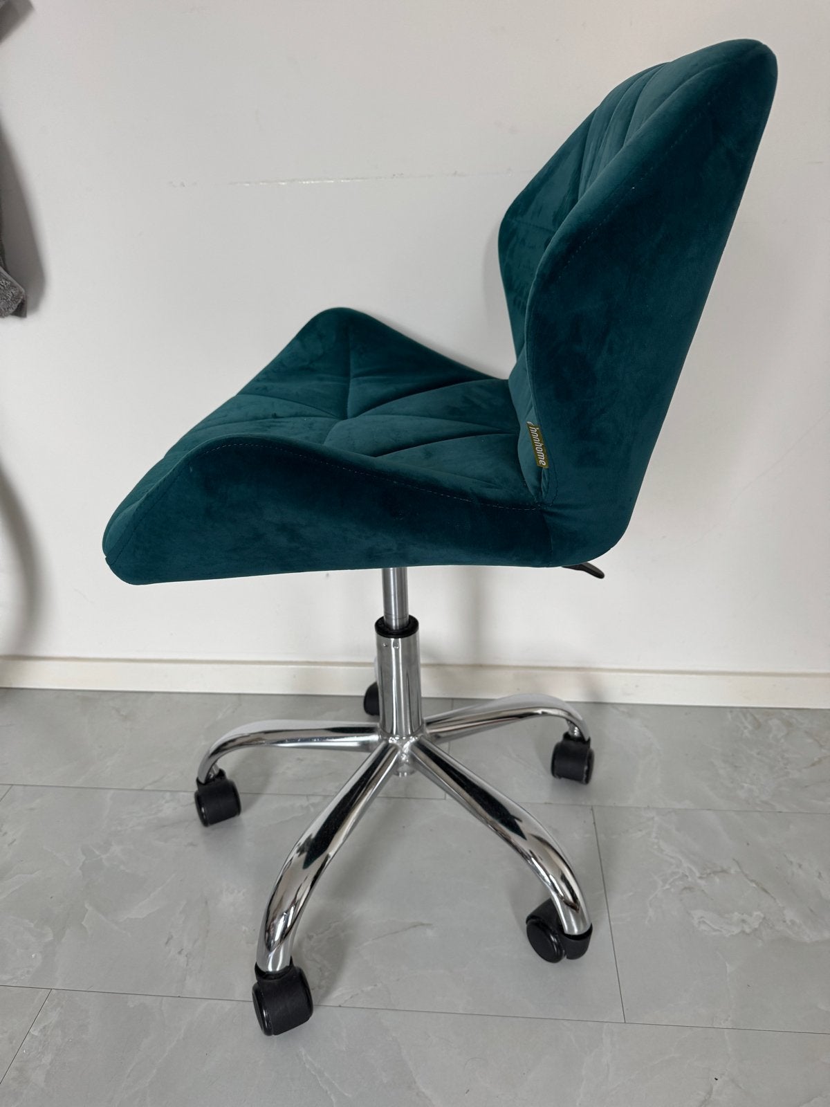 Groene fluwelen bureaustoel met wieltjes, Huis en Inrichting, Bureaustoelen, Ophalen of Verzenden, Zo goed als nieuw, Groen, Bureaustoel