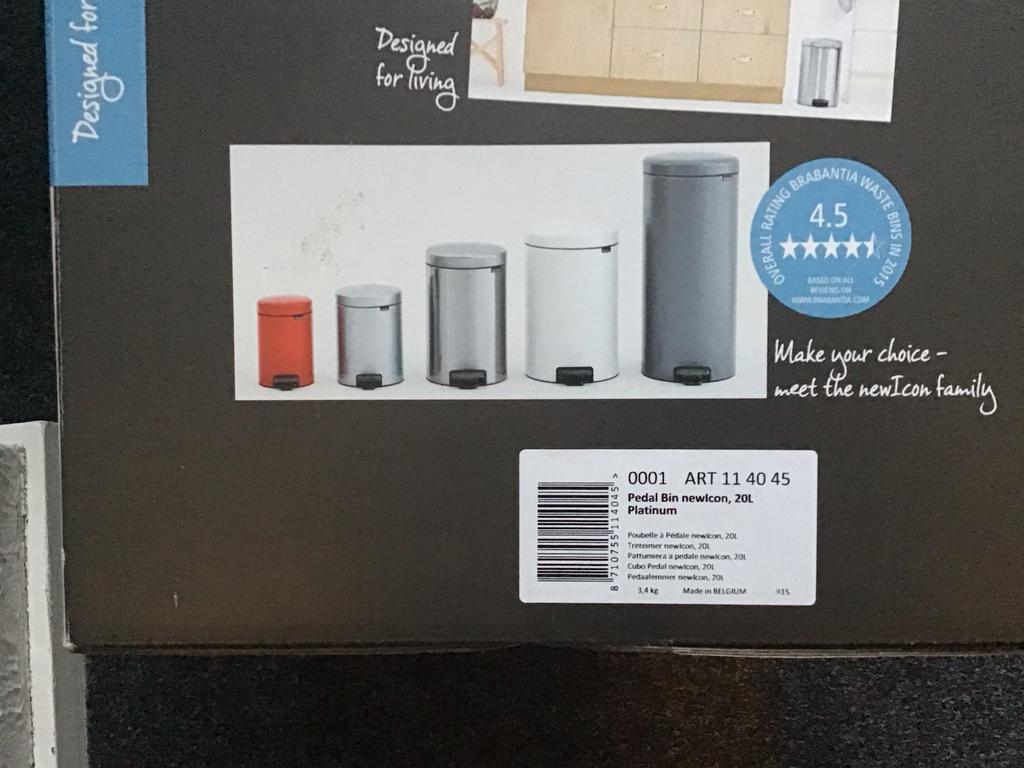 Brabantia NewIcon Pedaalemmer 20L Platinum, Met pedaal, 50 tot 75 cm, Nieuw, Ophalen of Verzenden
