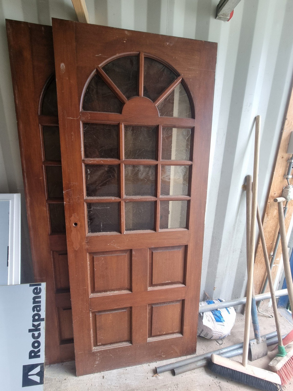 2 hardhouten stompe deuren met glas, Ophalen, Gebruikt, 80 tot 100 cm, Binnendeur