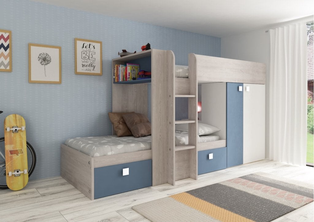 Maxim Multifunctioneel Stapelbed - 90x190 - Blauw, Niet ingevuld, Niet ingevuld, Niet ingevuld