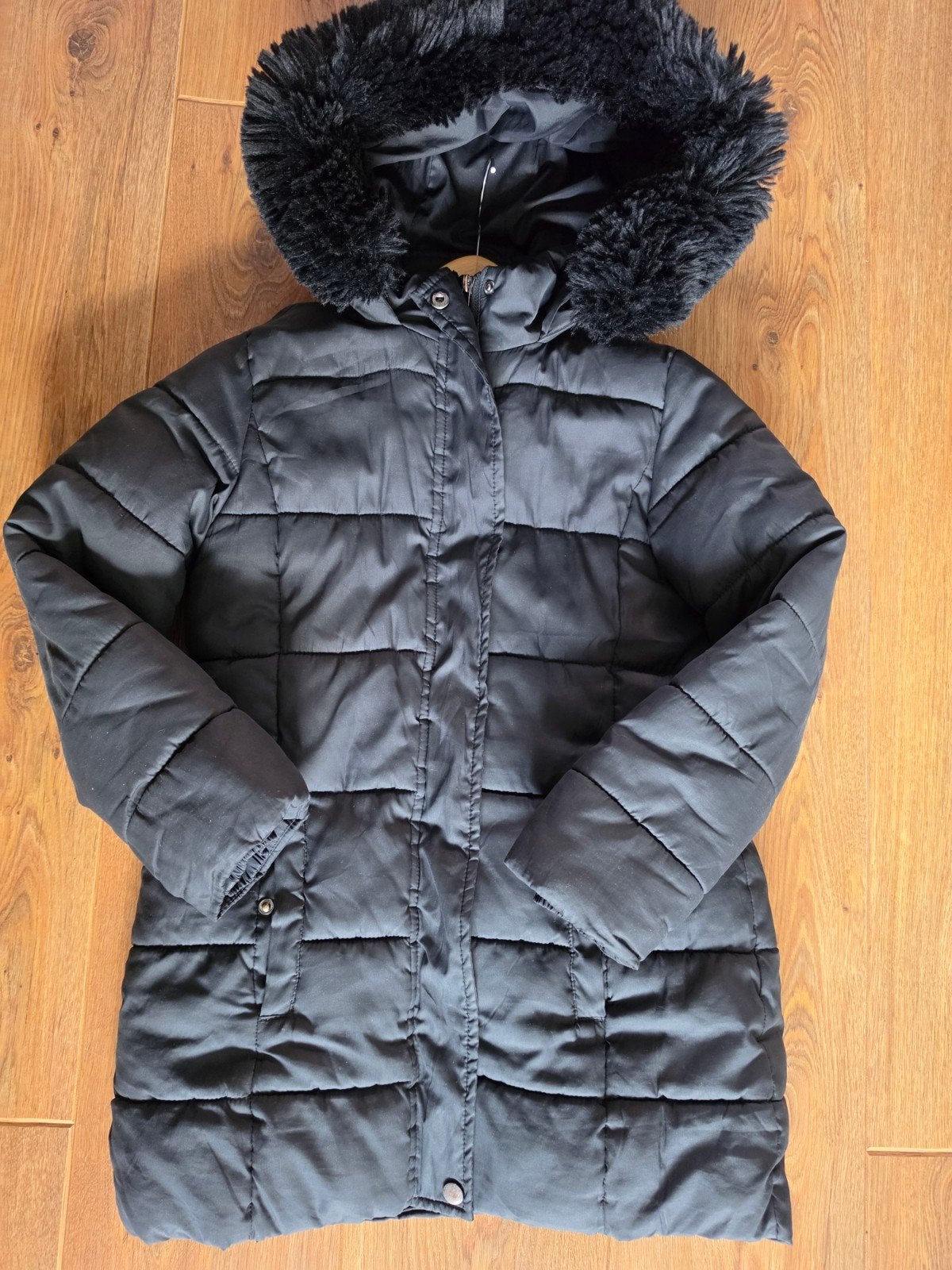 OVS Winterjas Zwart met Bontkraag - Maat 134, Kinderen en Baby's, Kinderkleding | Maat 134, Ophalen of Verzenden, Zo goed als nieuw