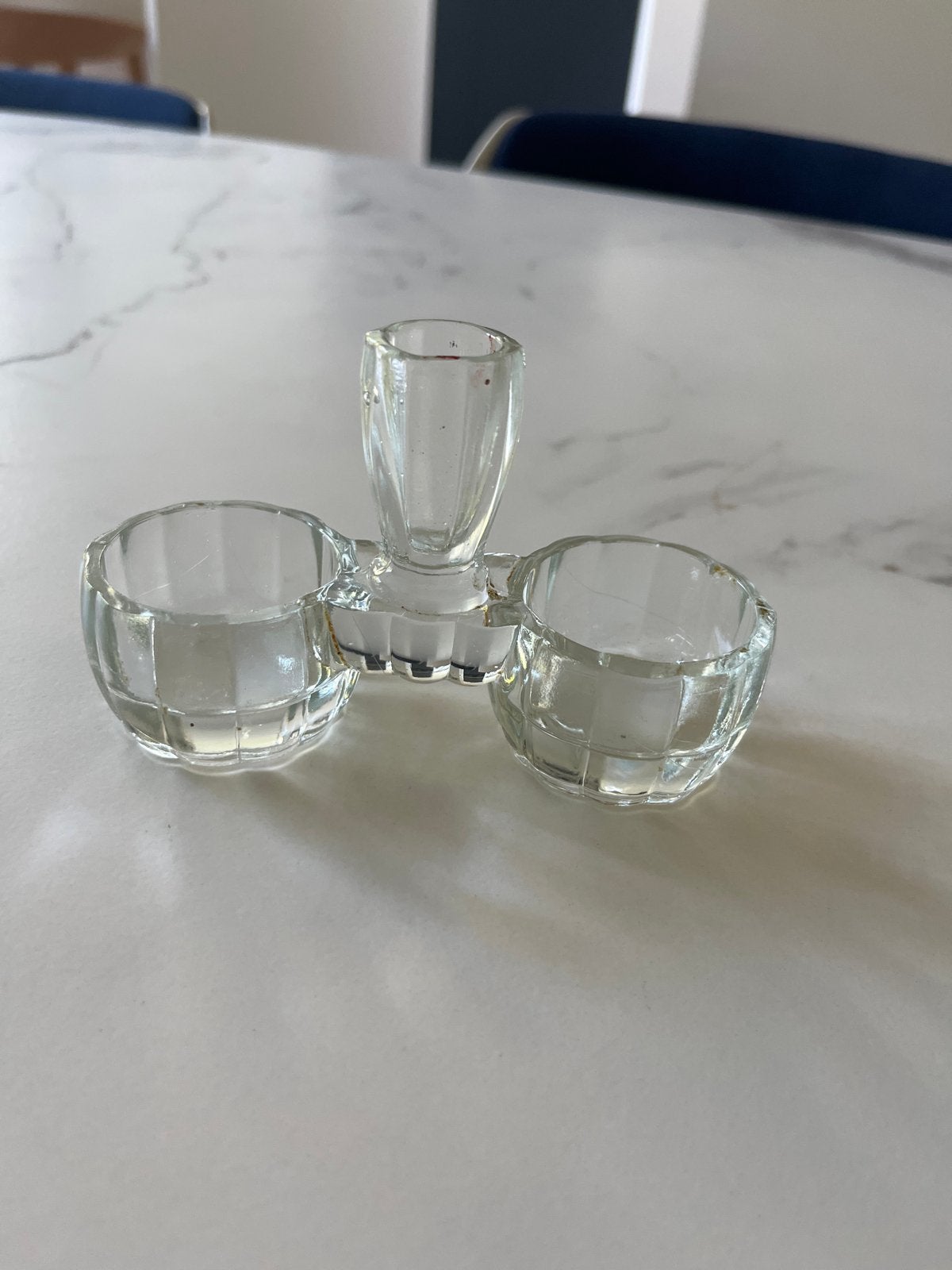 Vintage Glazen Zout- en Pepervaatje met Tandenstokerhouder, Ophalen of Verzenden