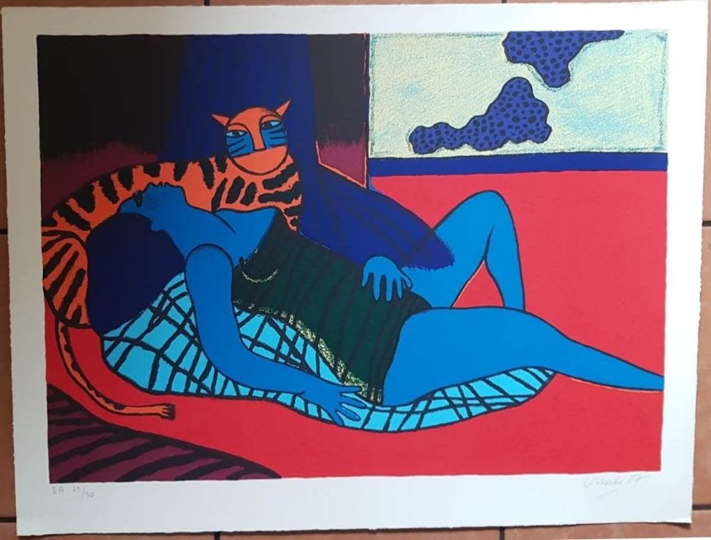 Corneille Beverloo(1922)Lithografie"Le tigre Amou"Ges Gen Ge, Personages en Fantasiefiguren, Ophalen of Verzenden, Lithografie