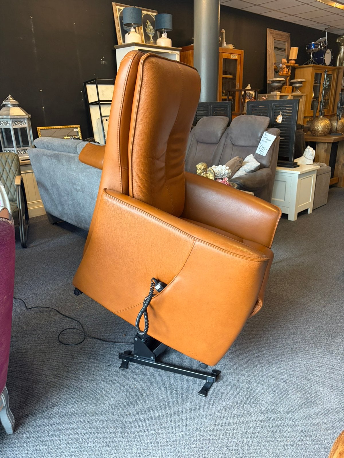 Sta-op relax Fauteuil leer/cognac kleur, Ophalen, Zo goed als nieuw, 50 tot 75 cm, Leer