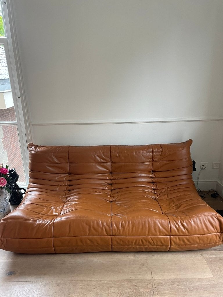 Tobacco 3-seater Togo by Ligne Rosset, Ophalen, 100 tot 125 cm, 150 tot 200 cm, Driepersoons