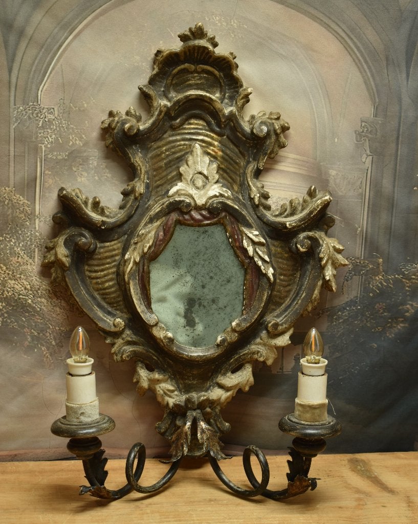 Oude Bois Dore Wand Lamp, Kandelaar."Uit Aletta's Tijd", Antiek en Kunst, Ophalen of Verzenden