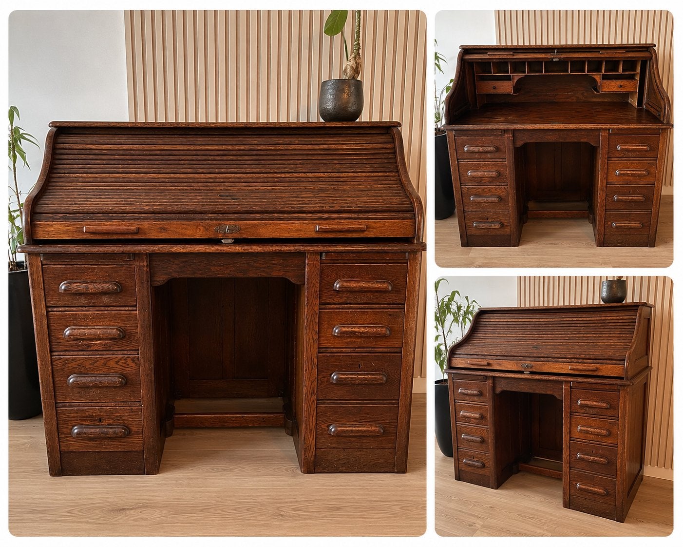 Antiek eiken rolluikbureau / secretaire, Ophalen