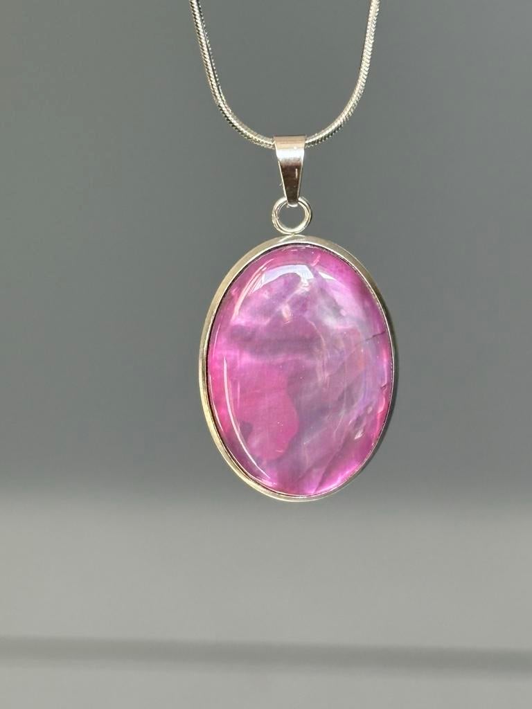 Roze Abalone schelp hanger met RVS ketting, Sieraden, Tassen en Uiterlijk, Kettingen, Nieuw, Cariadgems@hotmail.com, Ophalen of Verzenden