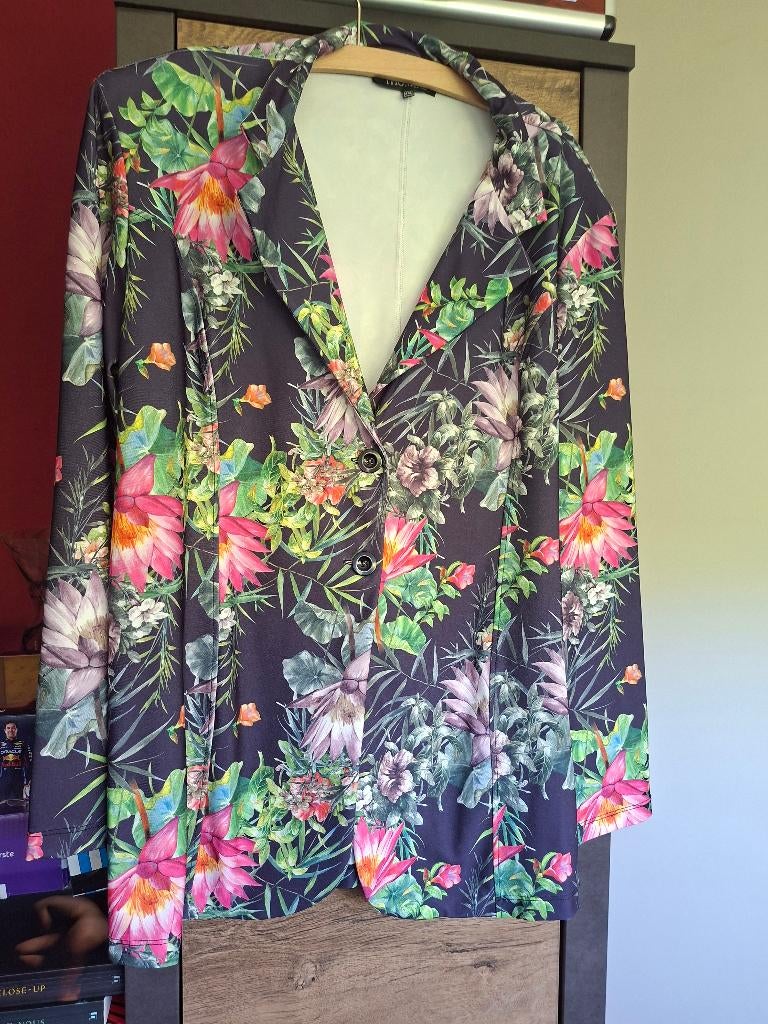 Dames Blazer - maat 4XL - grijs met bloemen, Maat 46/48 (XL) of groter, Ophalen of Verzenden, Zo goed als nieuw, THOMBIQ Echt